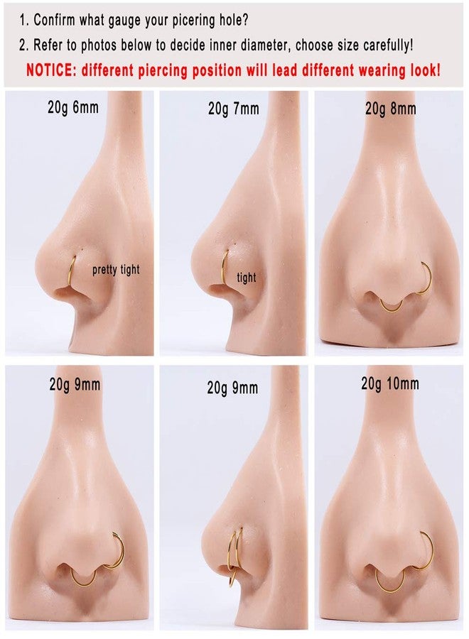 FANSING 16g 6mm Nose Hoop 16 Gauge Hinged Seamless Piercing Jewelry Ring for Septum Helix Cartilage Earlobe Lip Daith Tragus Rook & Conch 18k Gold-plated Surgical Steel - Image 5